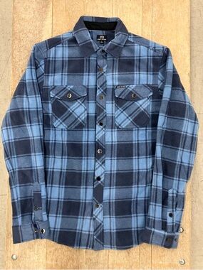 QUIET STORM Polar Fleece Shirt Jacket Shacket Mens S Small Blue Plaid Snap New
